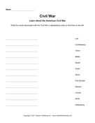 Civil War Alphabetize